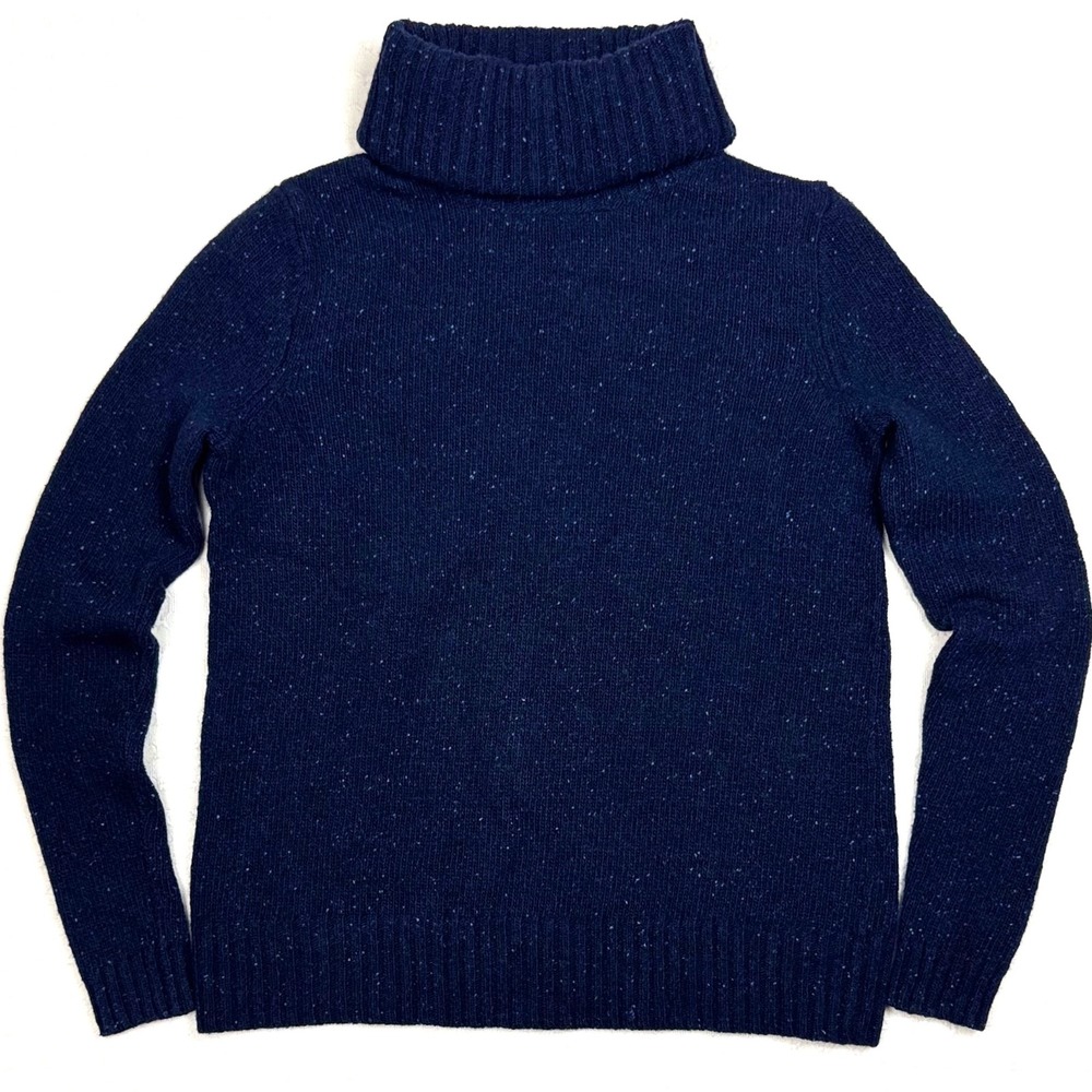 J.Crew Lambswool Nylon Turtleneck Speckled Knit Sweater Womens XS Navy Blue Cozy